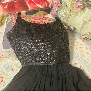 Elegant Vintage Black Sequin & Chiffon Cocktail Dress Coquette